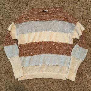 Blue, brown, and white striped sweater